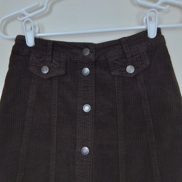 Vero Moda Brown Corduroy Skirt XS Button Front A-Line 70s Mod Retro Mini Fall - Picture 2 of 11